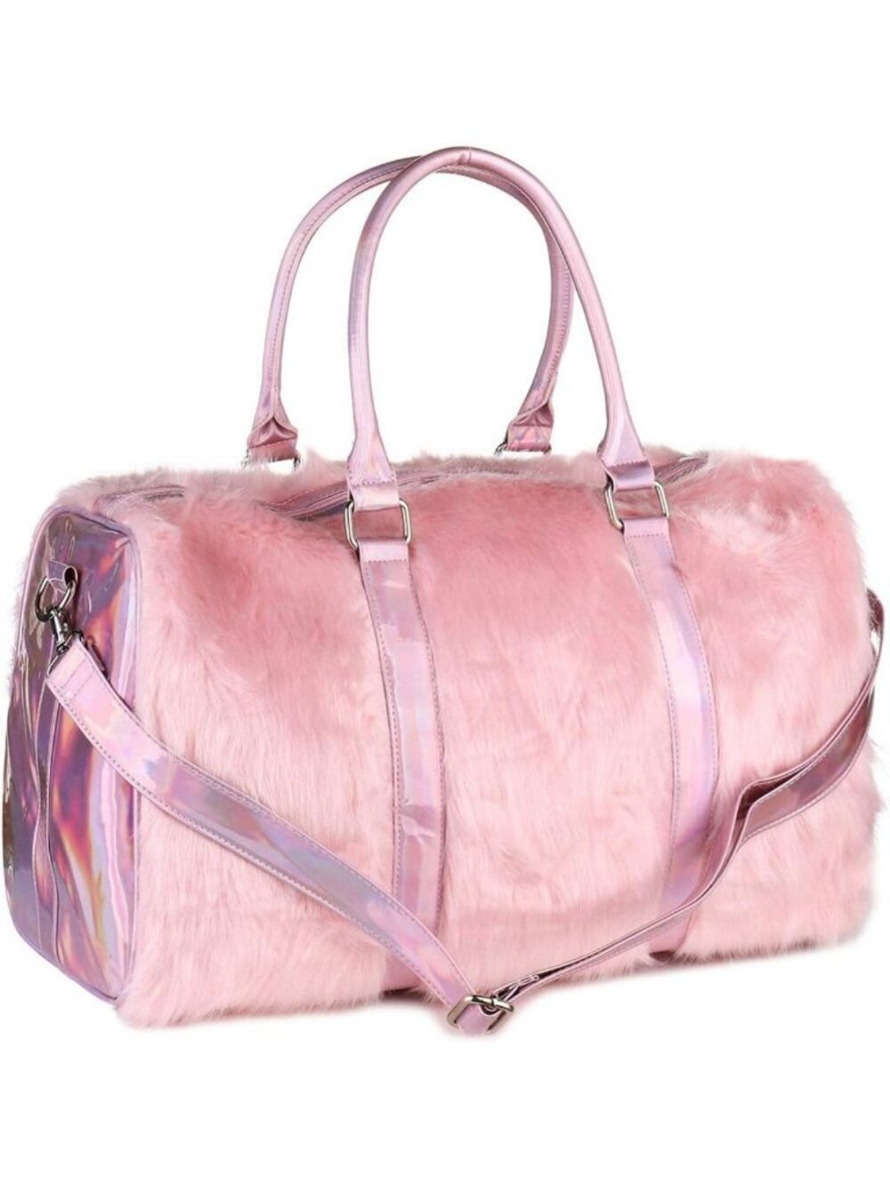 Extra Large Pink Faux Fur Handbag | Stylish Laser Cut Duffel Purse 19in